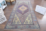 El yapımı vintage halı 150x330 cm oryantal desenli yün - detay görünümü