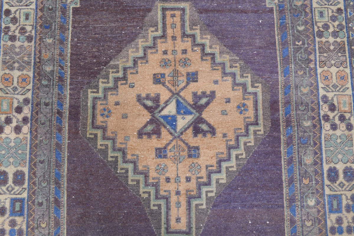 El yapımı vintage halı 150x330 cm oryantal desenli yün - desen detayı