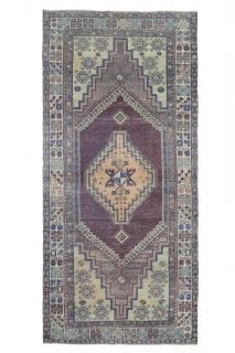 El yapımı vintage halı 150x330 cm oryantal desenli yün - açık alan görünümü