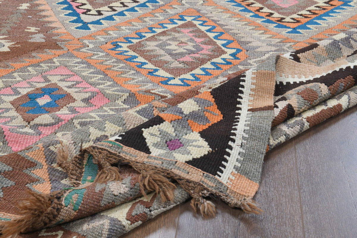 El yapımı vintage yolluk 155x320 cm geometrik desenli yün - detay görünümü