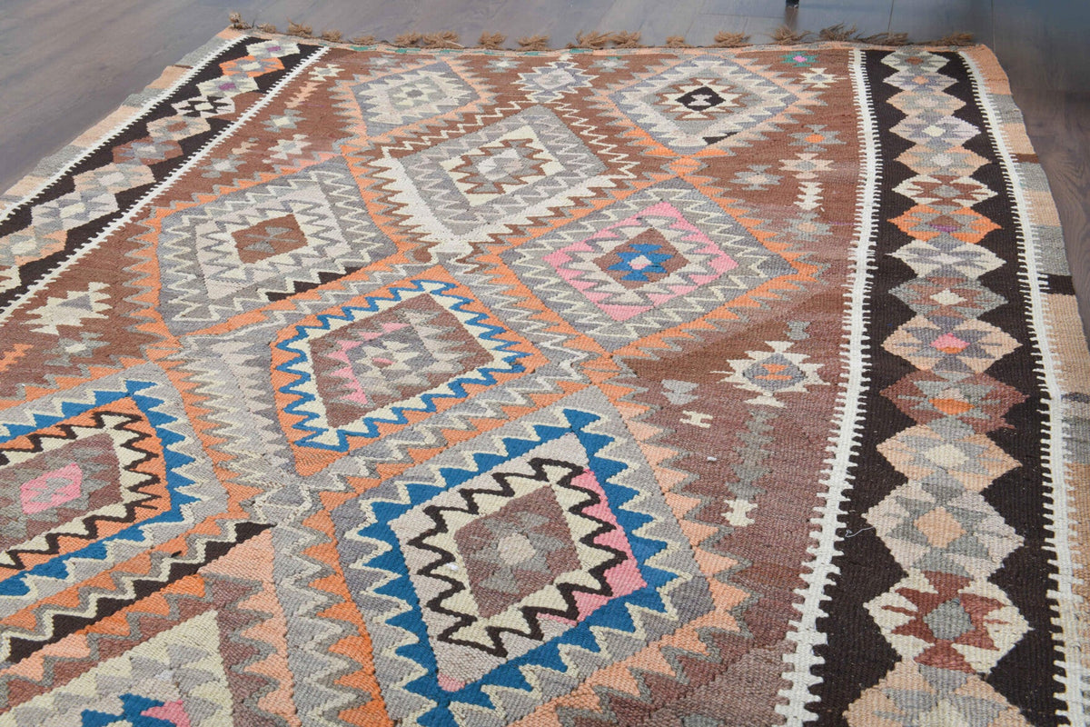 El yapımı vintage yolluk 155x320 cm geometrik desenli yün - desen detayı