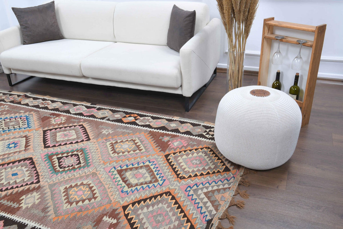 El yapımı vintage yolluk 155x320 cm geometrik desenli yün - farklı açıdan görünüm
