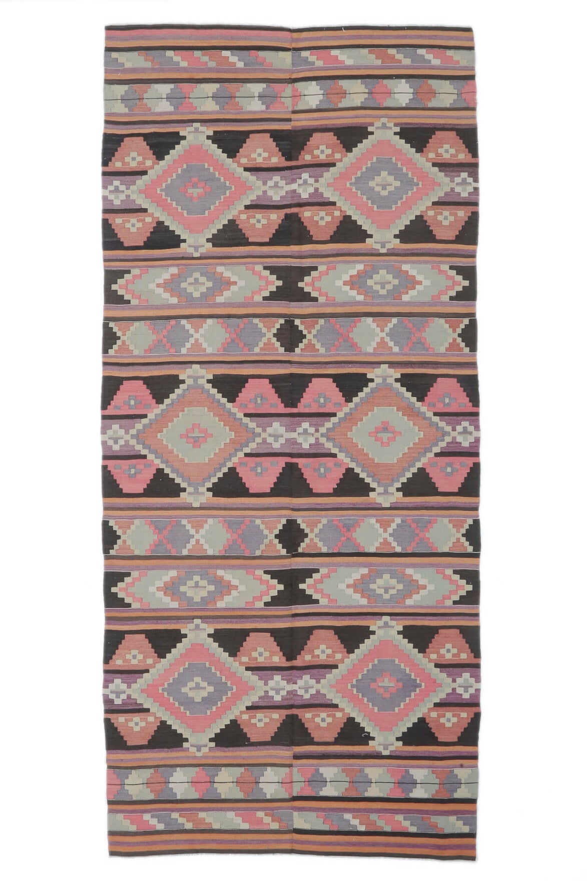 El yapımı vintage yolluk 155x351 cm i̇kat desenli yün - açık alan görünümü