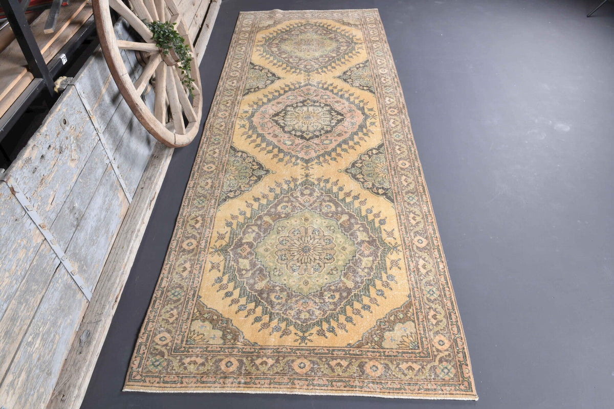 El yapımı vintage yolluk 140x391 cm oryantal desenli yün - detay görünümü