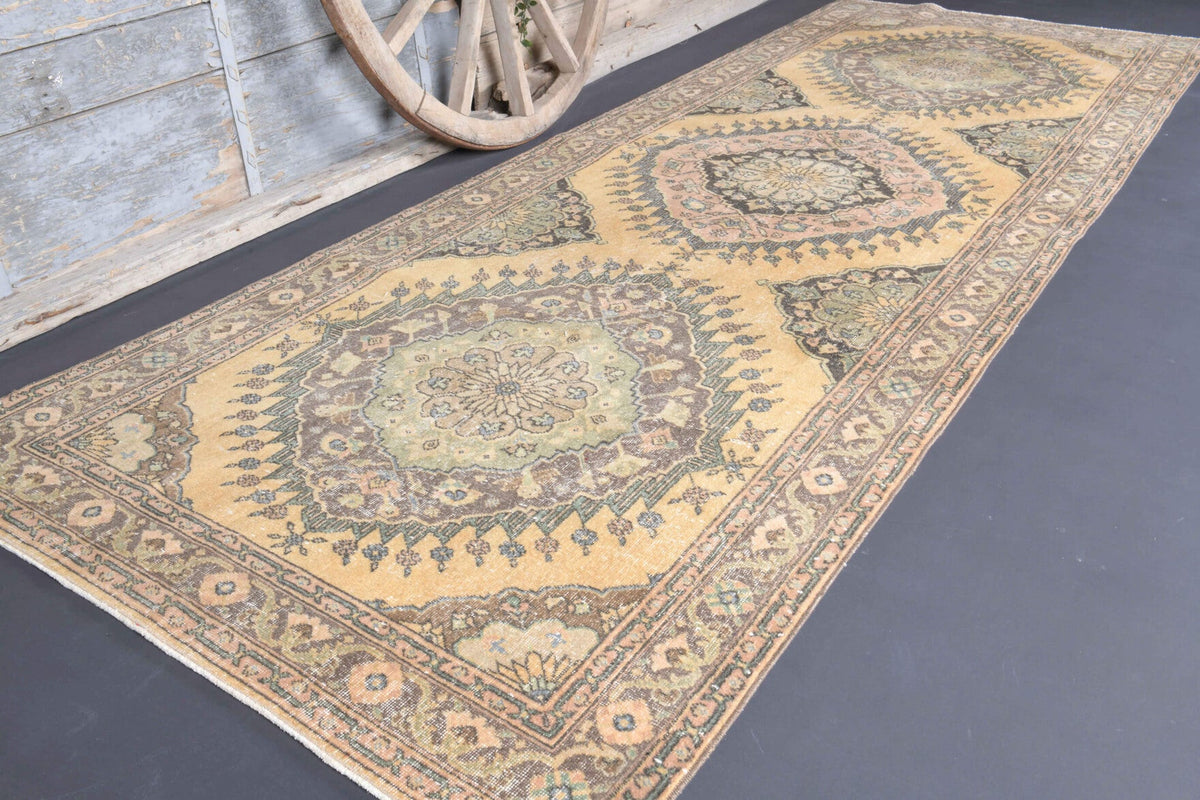 El yapımı vintage yolluk 140x391 cm oryantal desenli yün - yakın çekim doku detayı