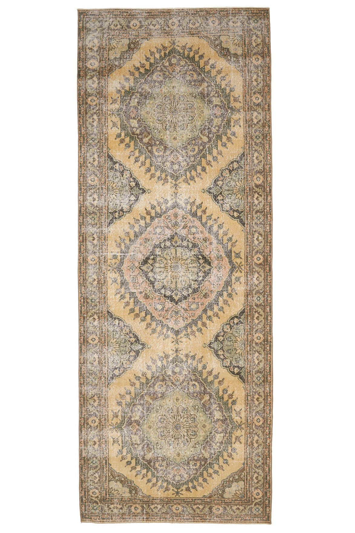 El yapımı vintage yolluk 140x391 cm oryantal desenli yün - açık alan görünümü