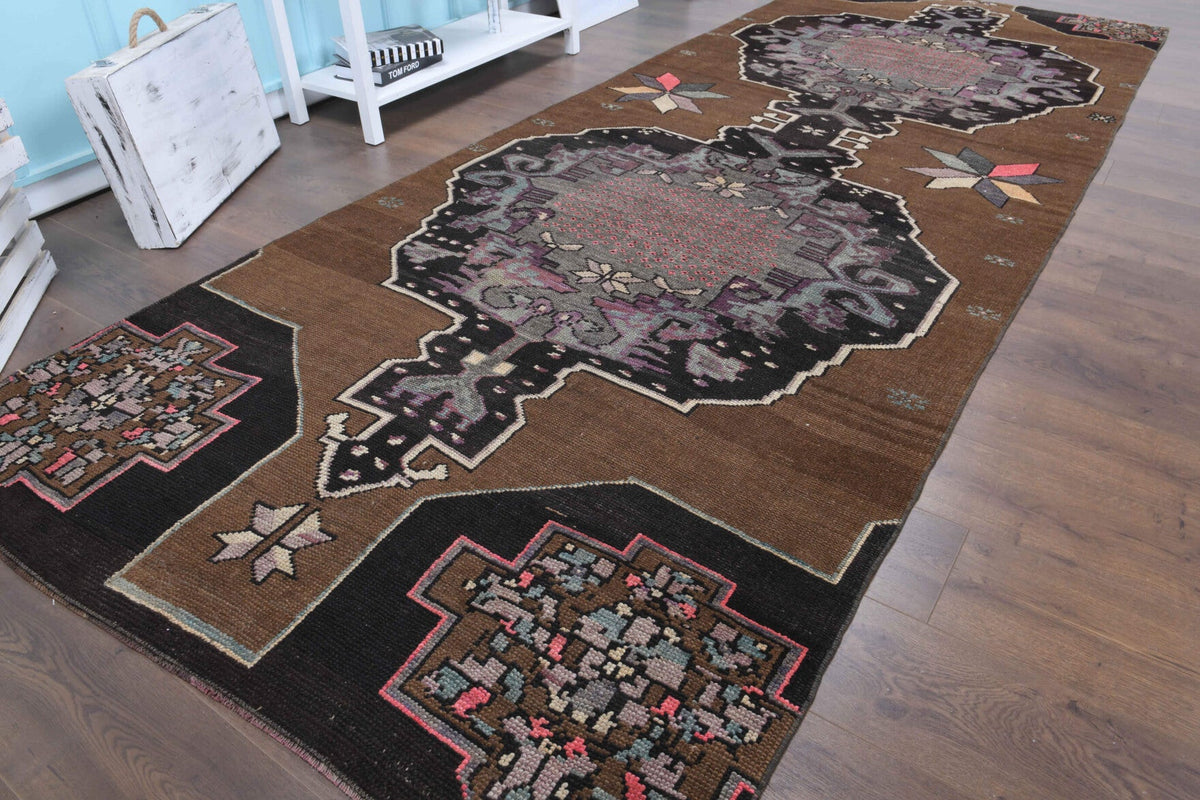 El yapımı vintage yolluk 140x381 cm oryantal desenli yün - kenar ve saçak detayı