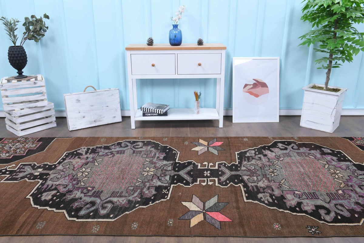El yapımı vintage yolluk 140x381 cm oryantal desenli yün - desen detayı