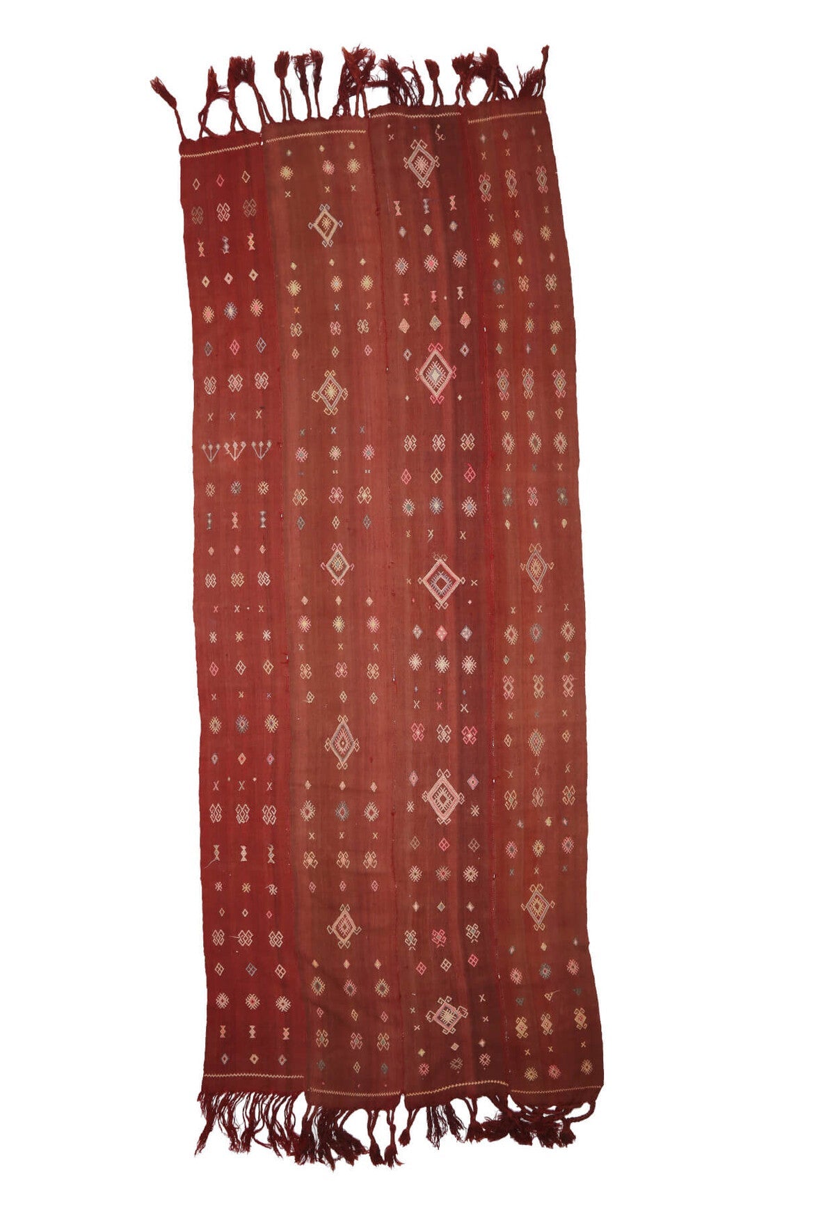 El yapımı vintage yolluk 155x427 cm i̇kat desenli yün