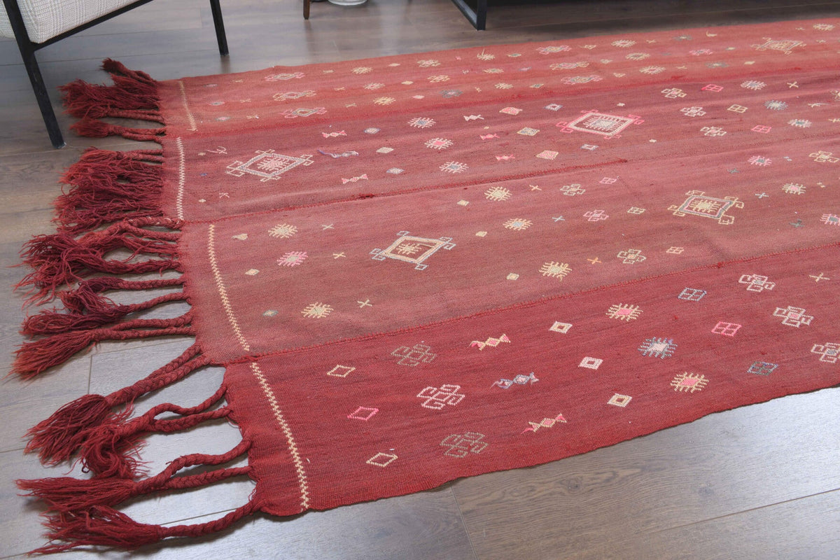 El yapımı vintage yolluk 155x427 cm i̇kat desenli yün - kenar ve saçak detayı