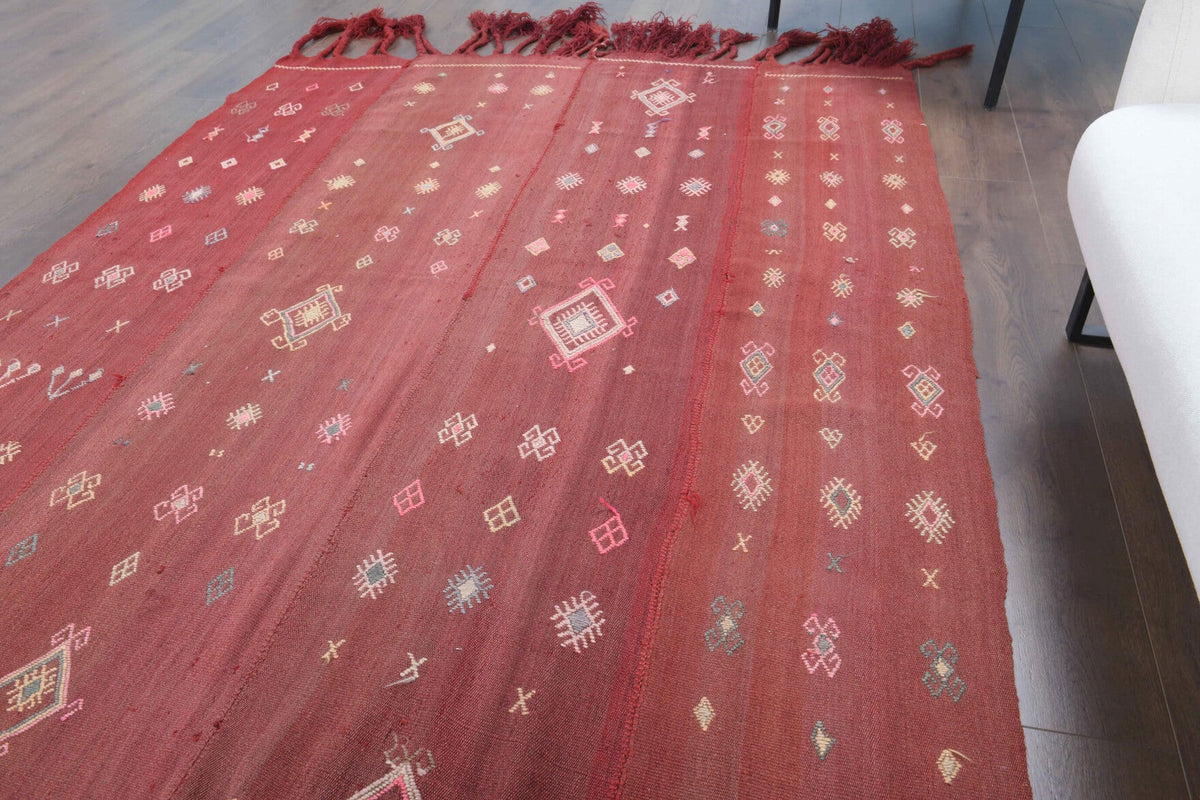 El yapımı vintage yolluk 155x427 cm i̇kat desenli yün - üstten görünüm