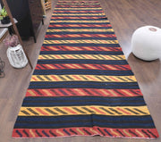 El yapımı vintage yolluk 137x447 cm kilim desenli yün - detay görünümü