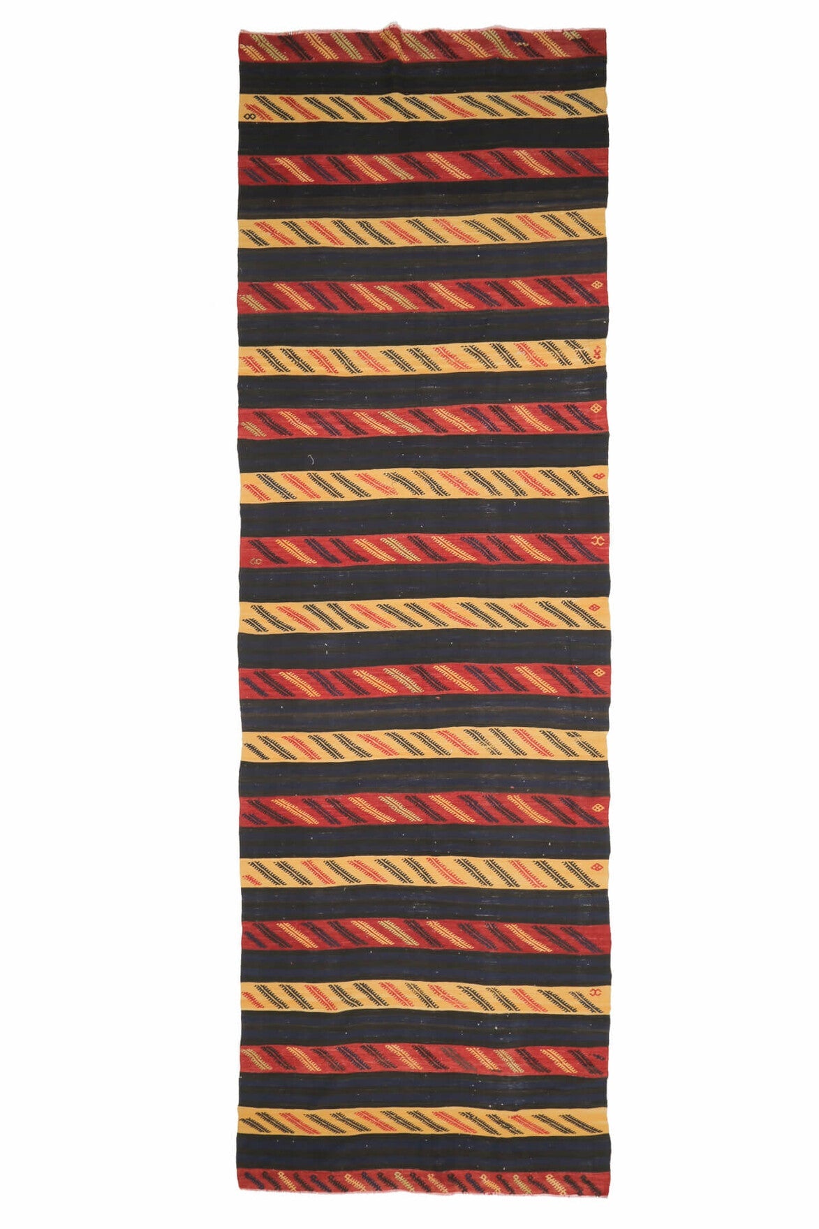 El yapımı vintage yolluk 137x447 cm kilim desenli yün - farklı açıdan görünüm