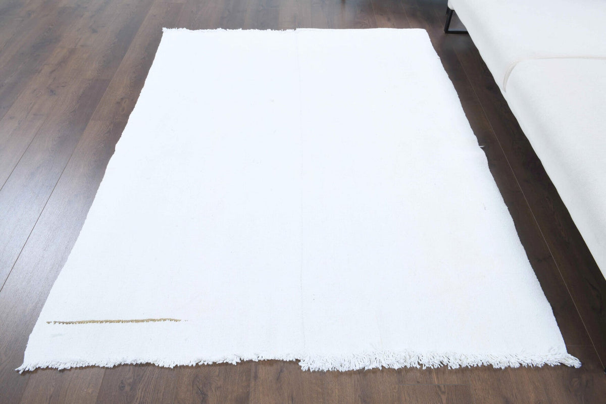 El yapımı vintage halı 150x193 cm çizgili desenli yün - detay görünümü