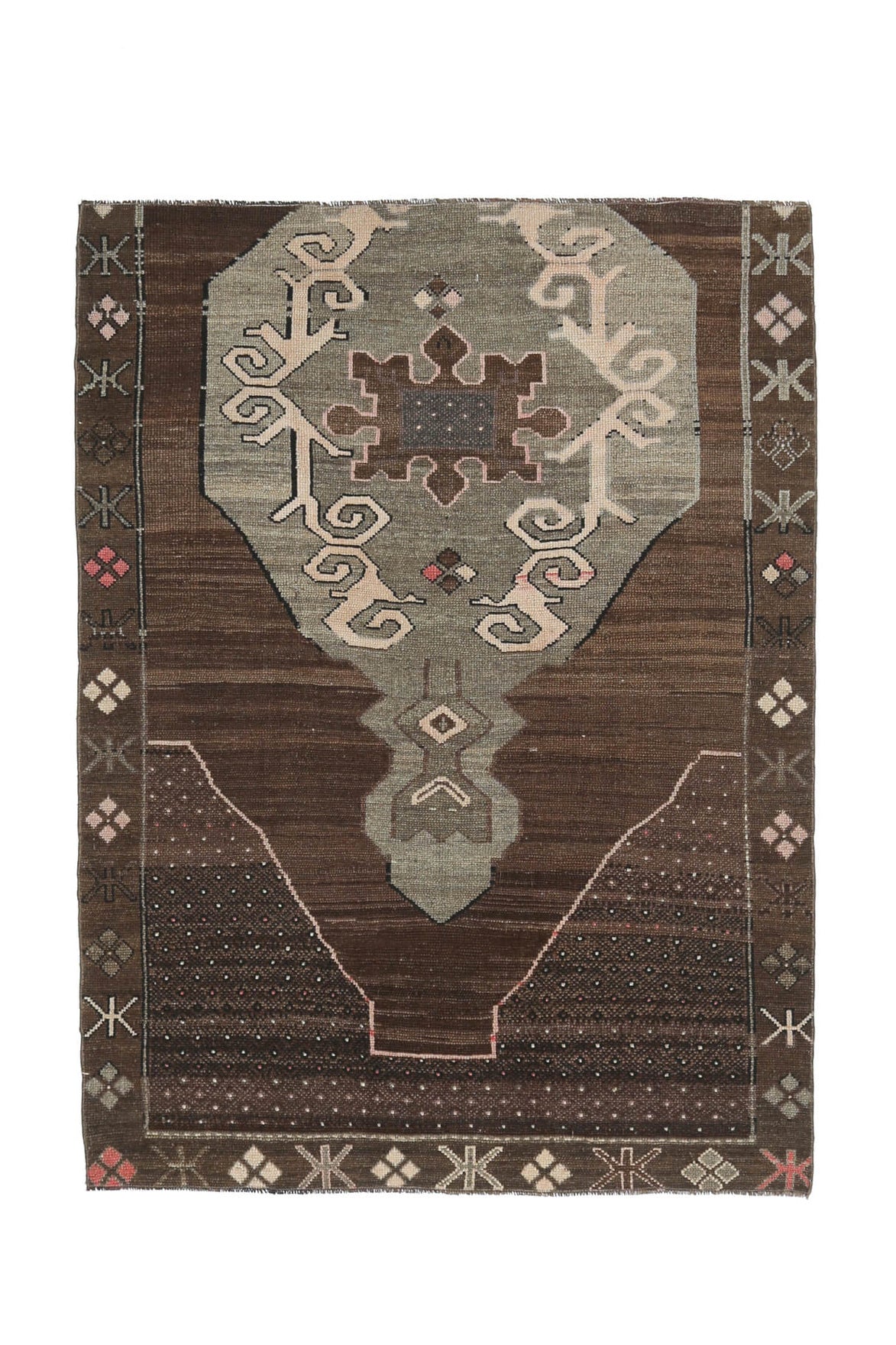 El yapımı vintage halı 142x196 cm oryantal desenli yün - açık alan görünümü