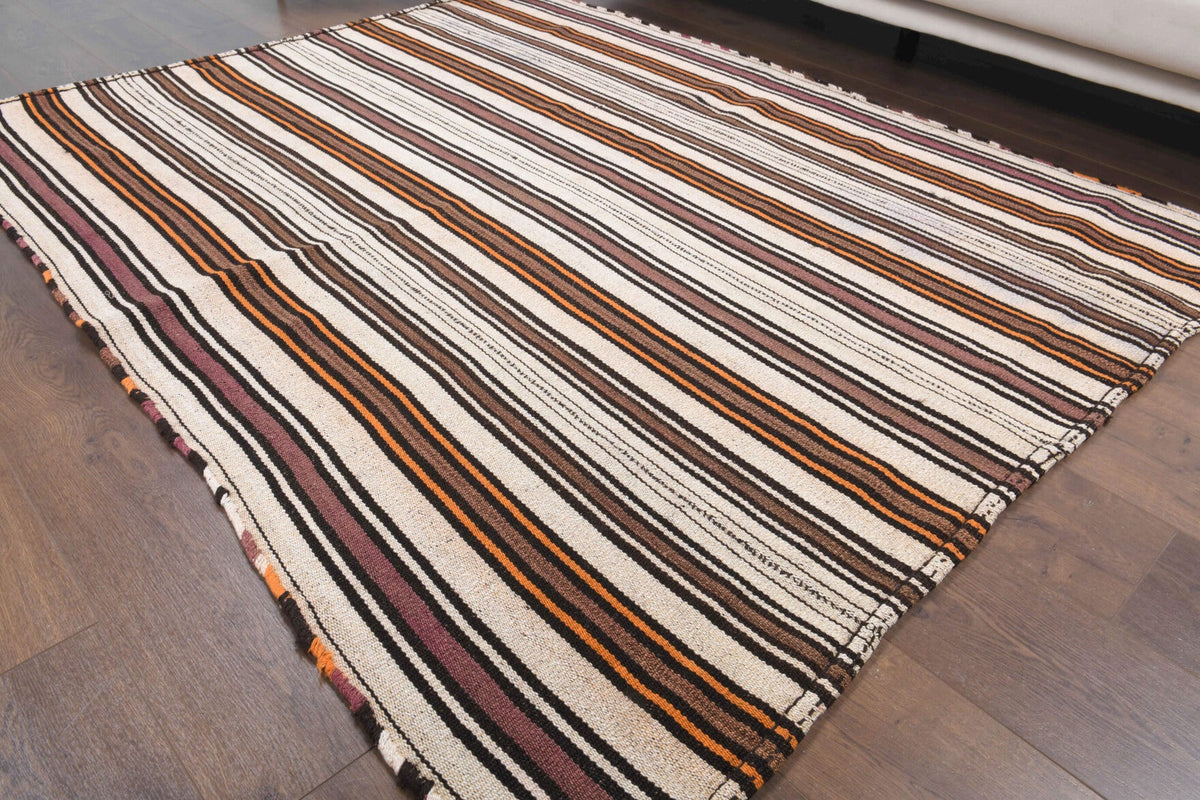 El yapımı vintage halı 163x211 cm çizgili desenli yün - desen detayı