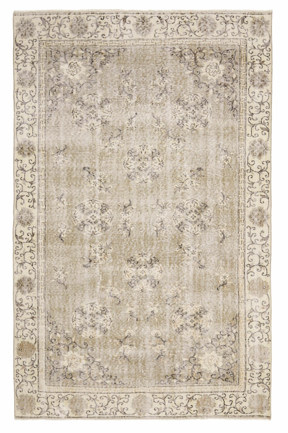 El yapımı vintage halı 157x257 cm çiçek desenli desenli yün - açık alan görünümü