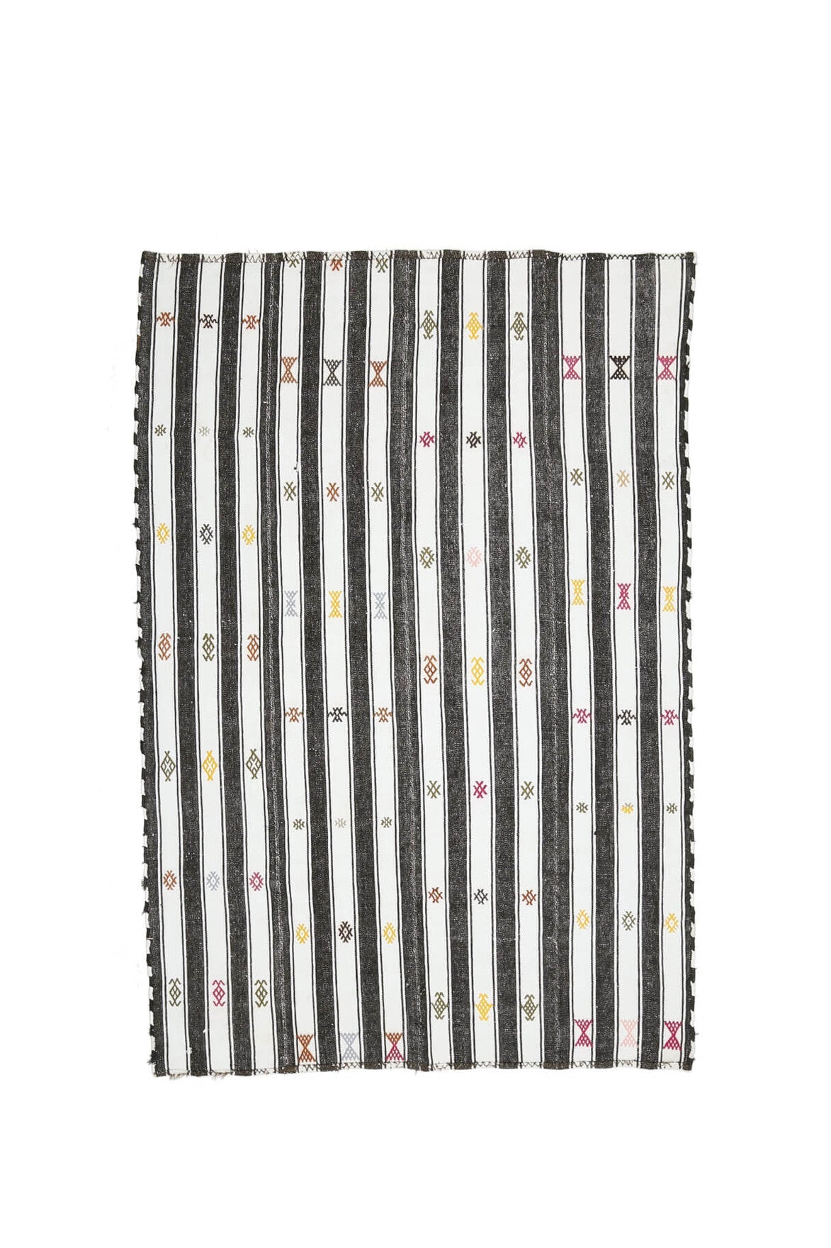 El yapımı vintage halı 163x241 cm çizgili desenli yün - açık alan görünümü