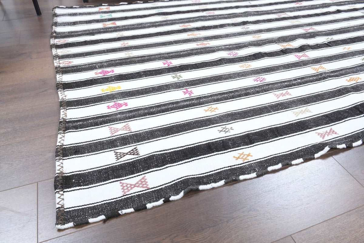 El yapımı vintage halı 157x234 cm kilim desenli yün - desen detayı