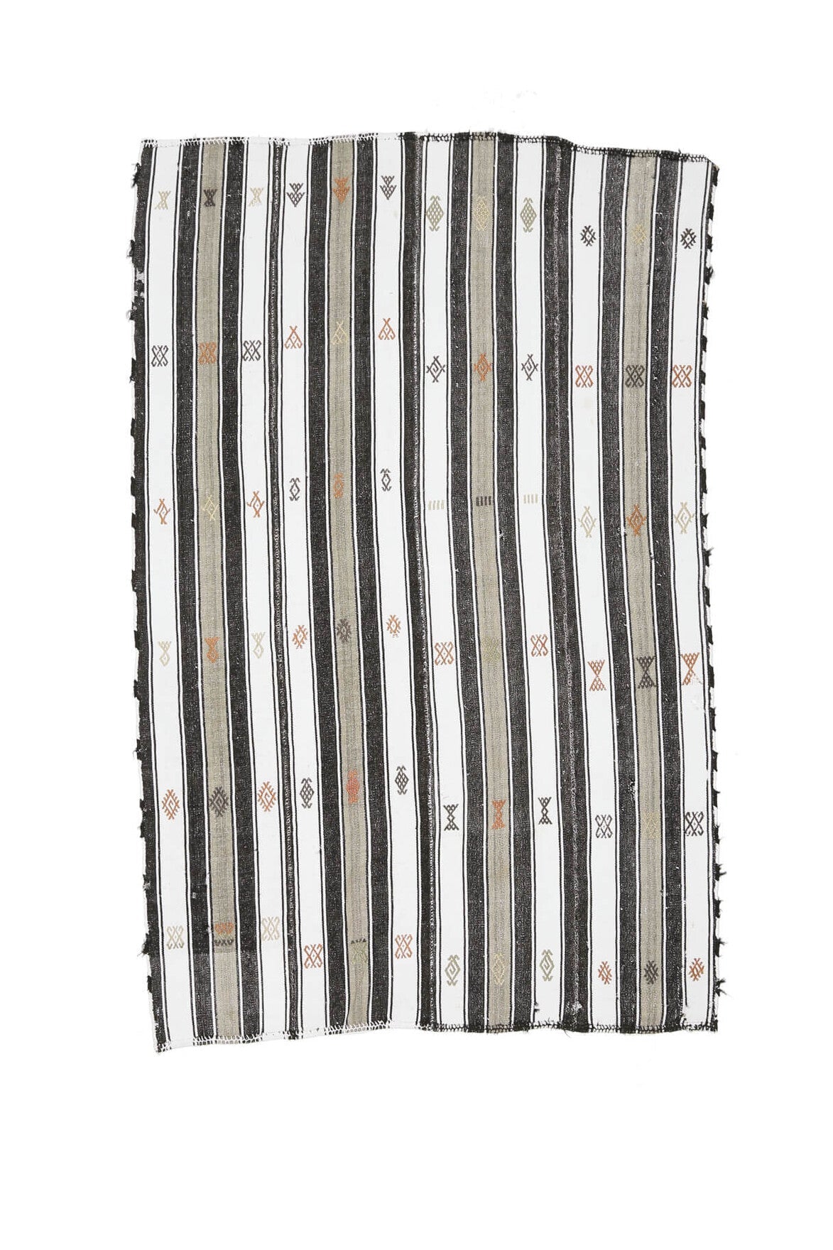 El yapımı vintage halı 155x241 cm çizgili desenli yün - üstten görünüm