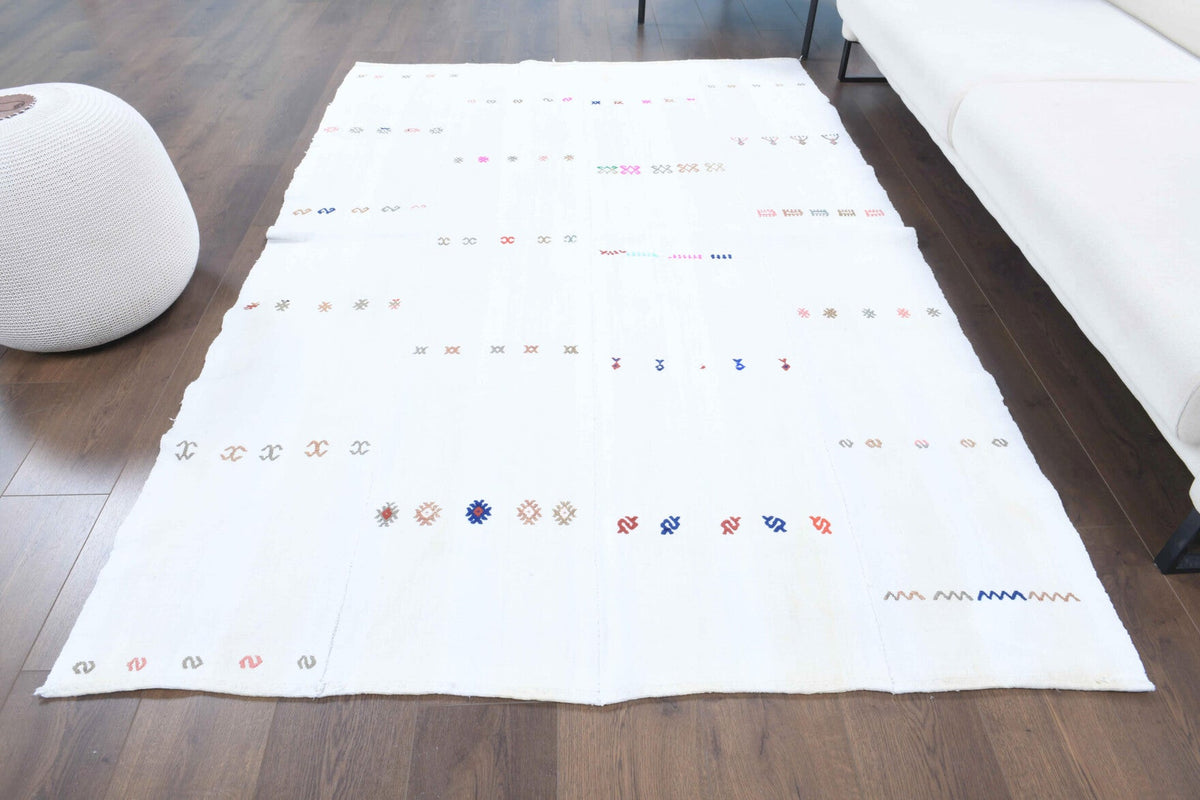 El yapımı vintage halı 157x239 cm çizgili desenli yün - üstten görünüm