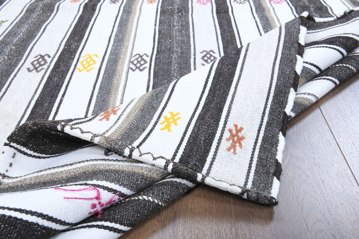 El yapımı vintage halı 155x241 cm kilim desenli yün - desen detayı