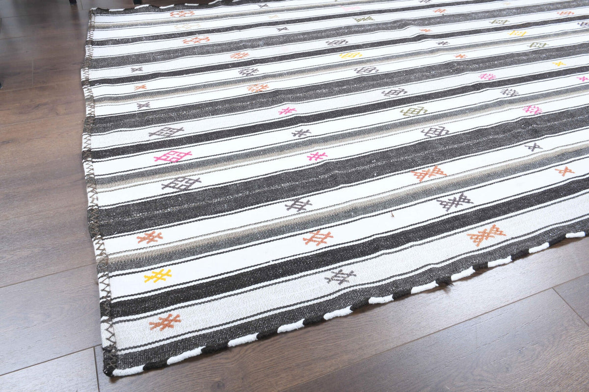 El yapımı vintage halı 155x241 cm kilim desenli yün - üstten görünüm