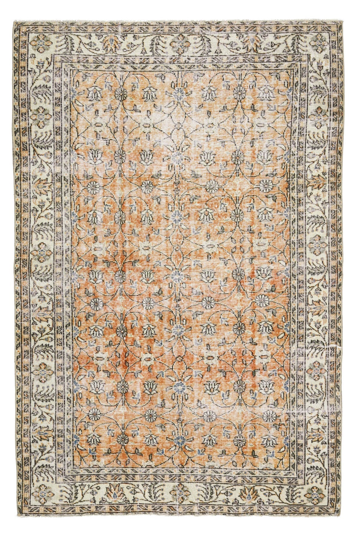 El yapımı vintage halı 157x246 cm oryantal desenli yün - detay görünümü