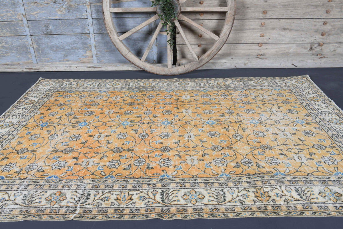 El yapımı vintage halı 157x246 cm oryantal desenli yün - detay görünümü