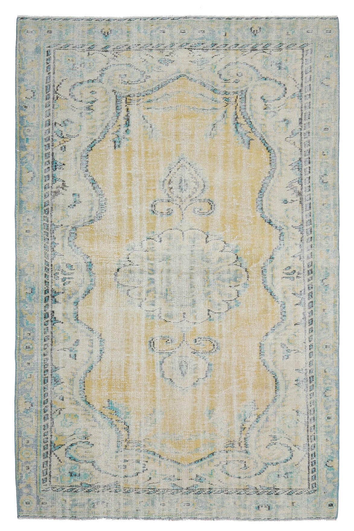 El yapımı vintage halı 152x244 cm oryantal desenli yün - üstten görünüm