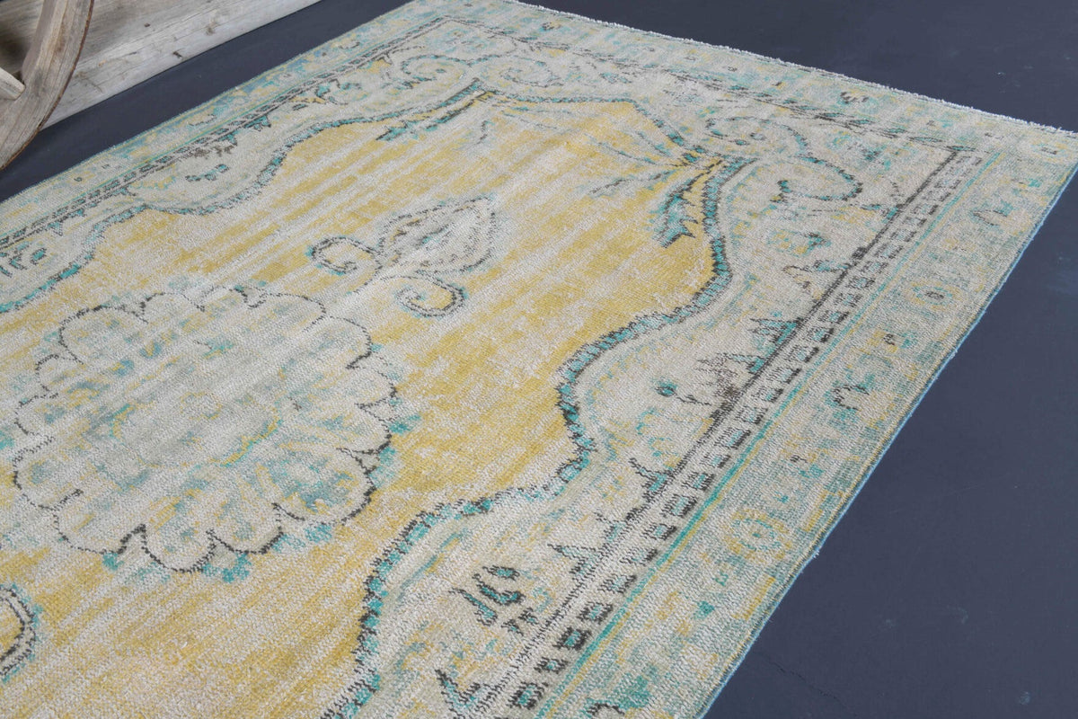 El yapımı vintage halı 152x244 cm oryantal desenli yün - desen detayı