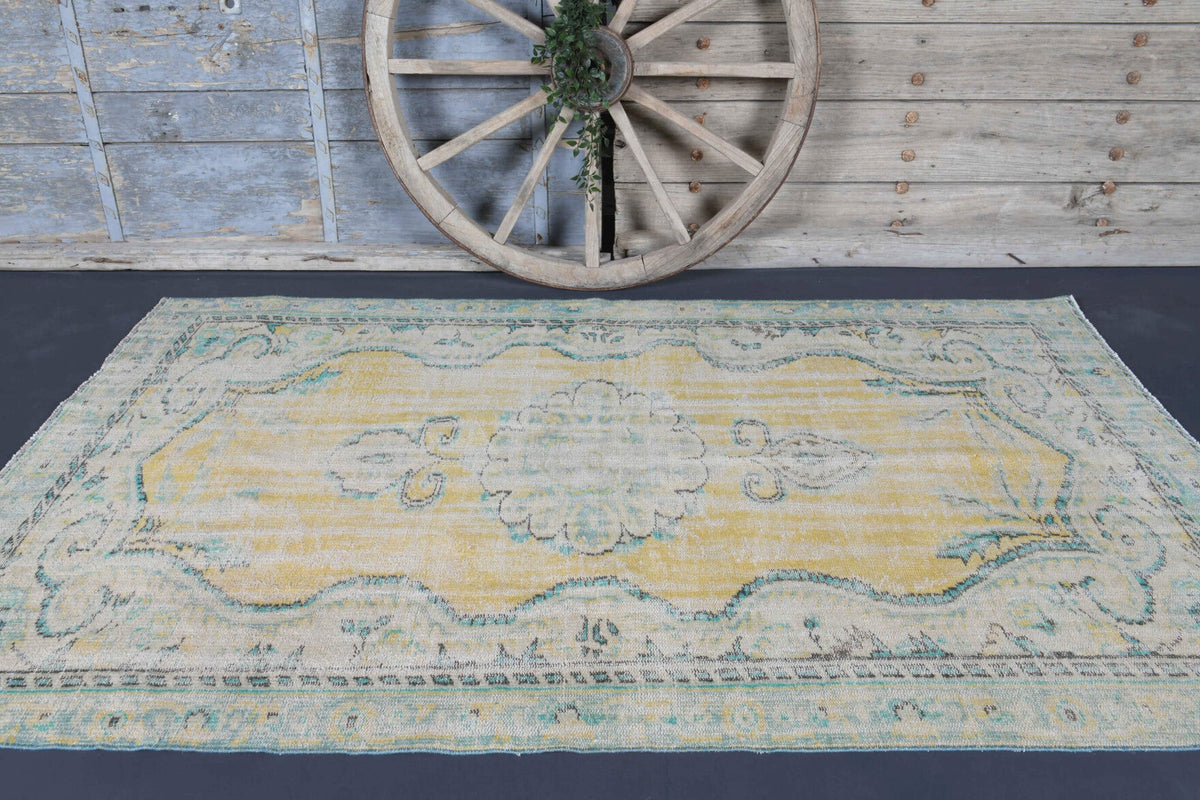 El yapımı vintage halı 152x244 cm oryantal desenli yün - detay görünümü