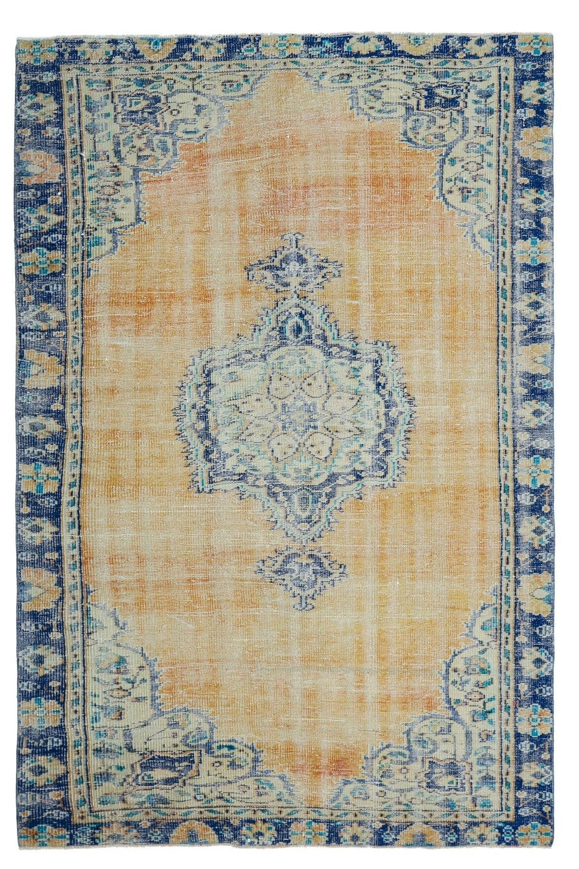 El yapımı vintage halı 152x244 cm oryantal desenli yün - üstten görünüm