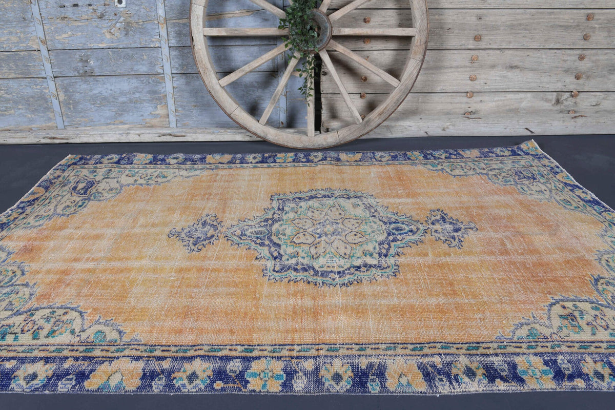 El yapımı vintage halı 152x244 cm oryantal desenli yün - detay görünümü