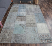 El yapımı vintage halı 163x239 cm soyut desenli yün - detay görünümü