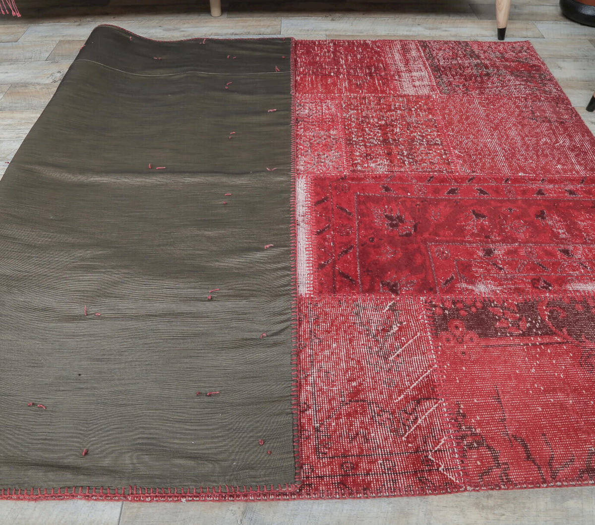 5x8 Vintage Overdyed Handmade Red Patchwork Rug