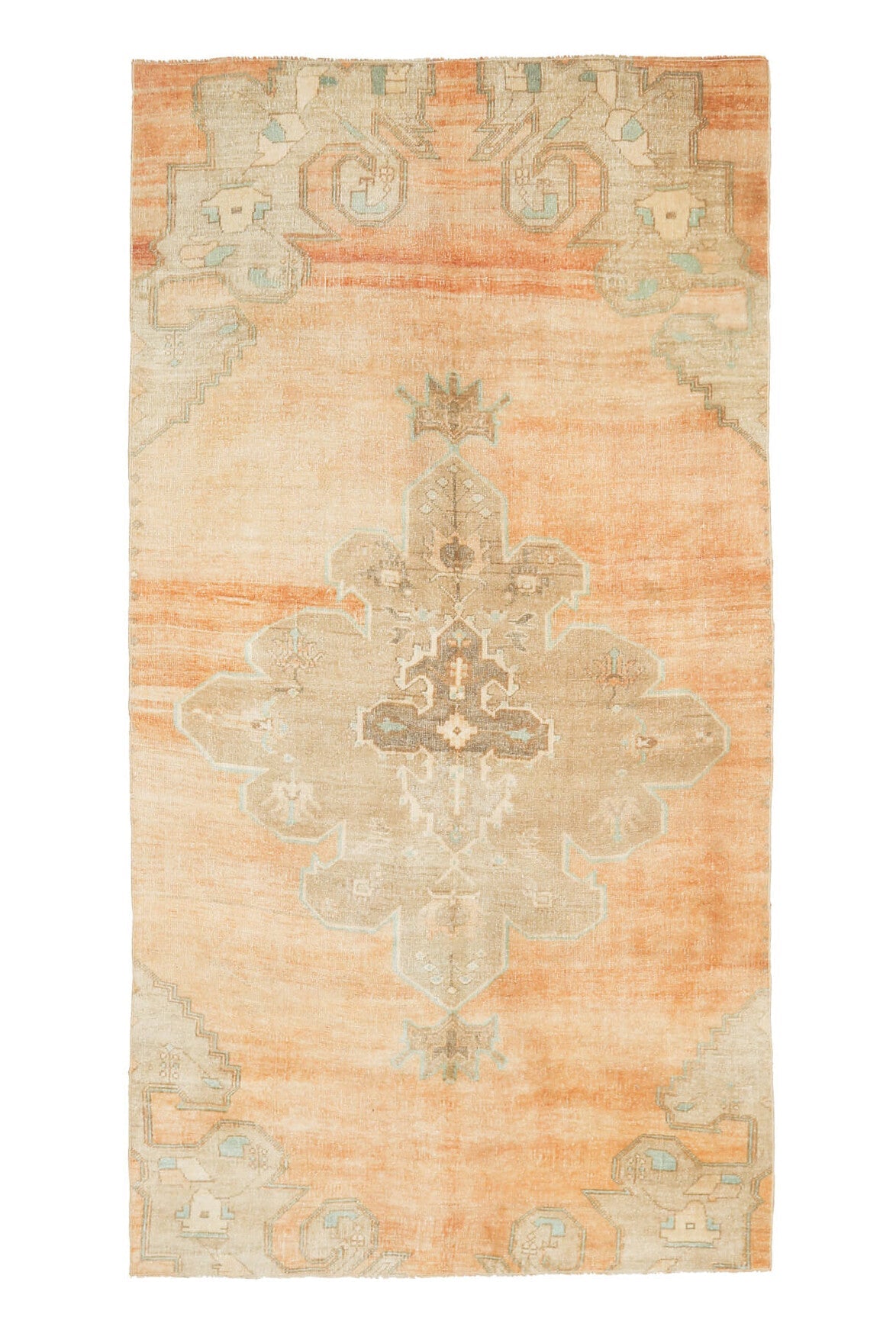 El yapımı vintage halı 122x274 cm oryantal desenli yün - üstten görünüm