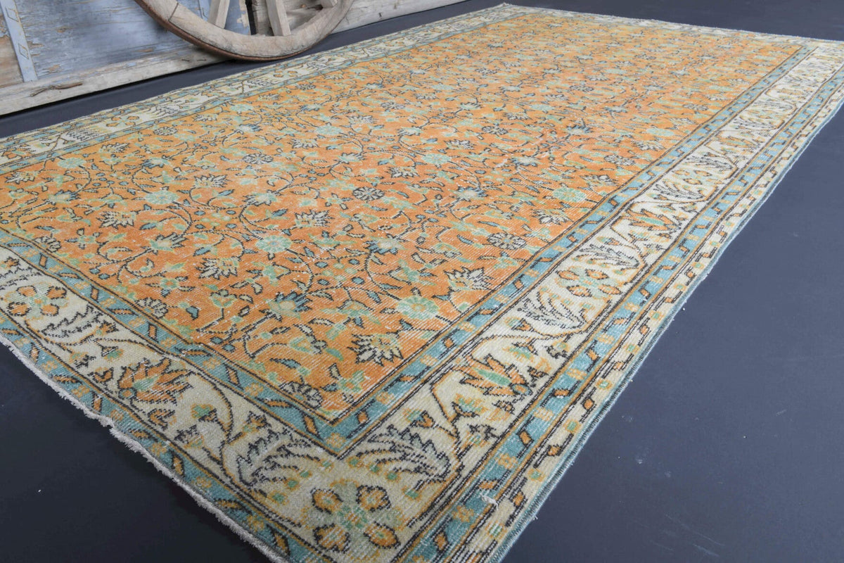 El yapımı vintage halı 163x269 cm çiçek desenli desenli yün - yakın çekim doku detayı