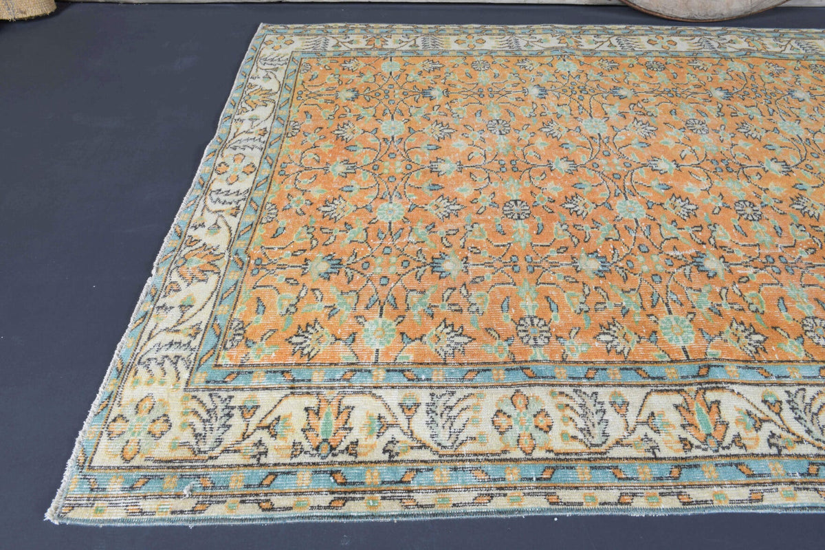 El yapımı vintage halı 163x269 cm çiçek desenli desenli yün - kenar ve saçak detayı
