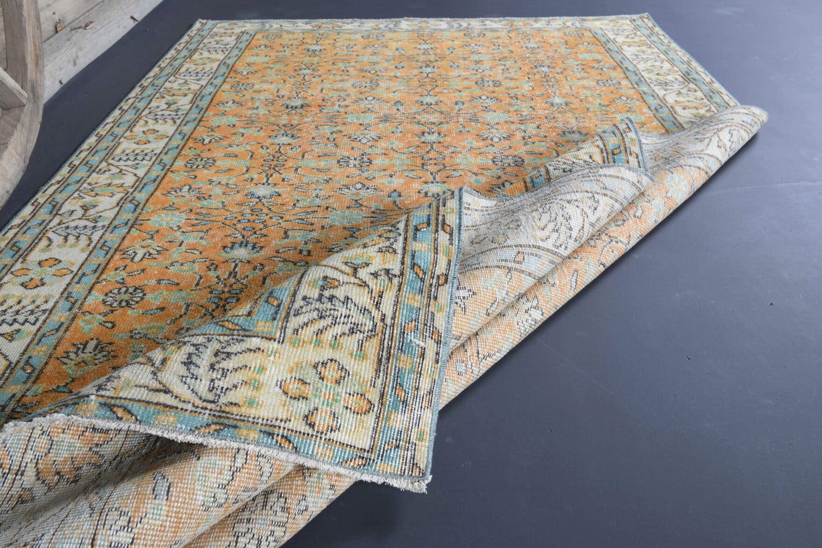 El yapımı vintage halı 163x269 cm çiçek desenli desenli yün - üstten görünüm