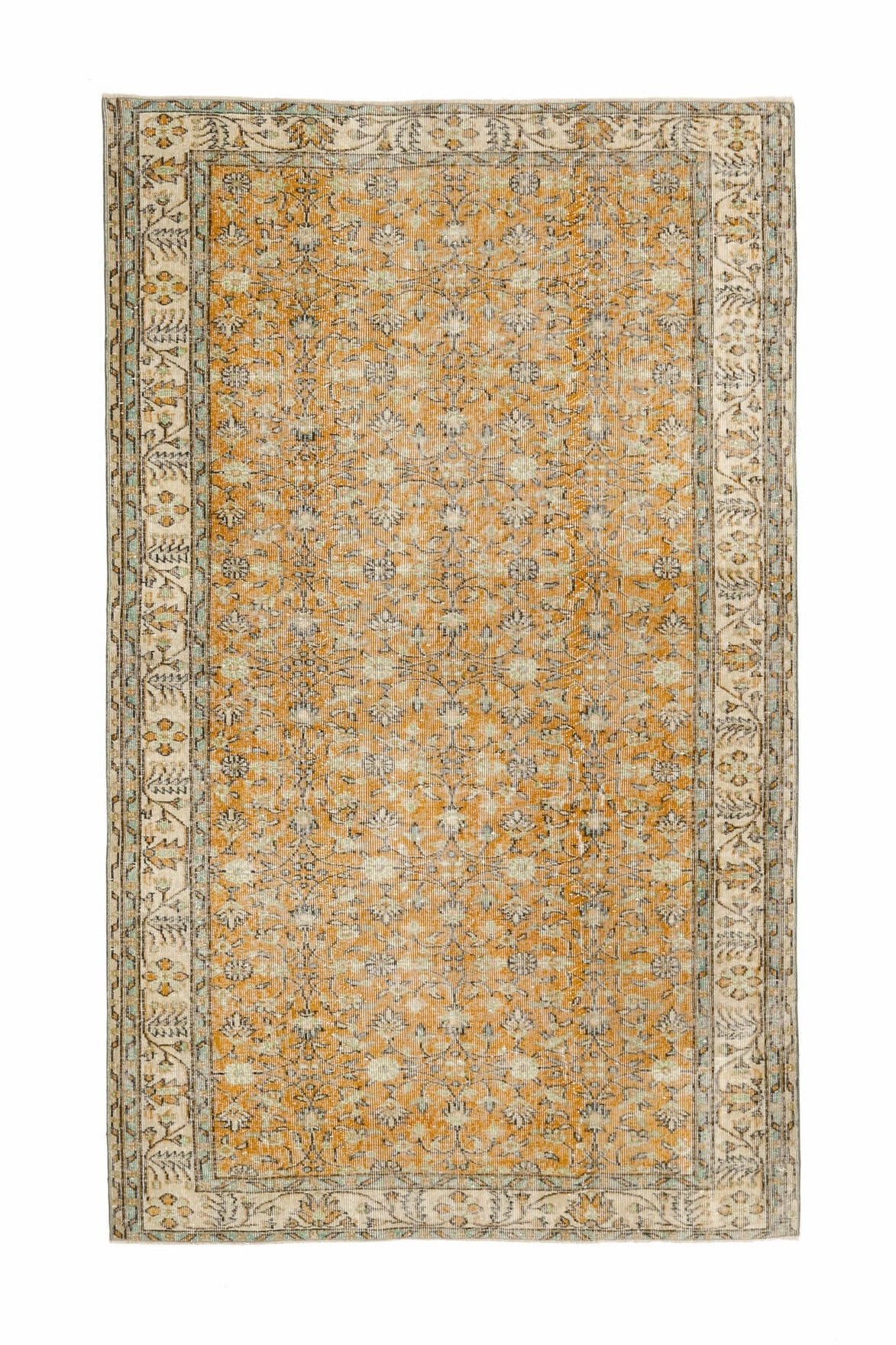 El yapımı vintage halı 163x269 cm çiçek desenli desenli yün - açık alan görünümü
