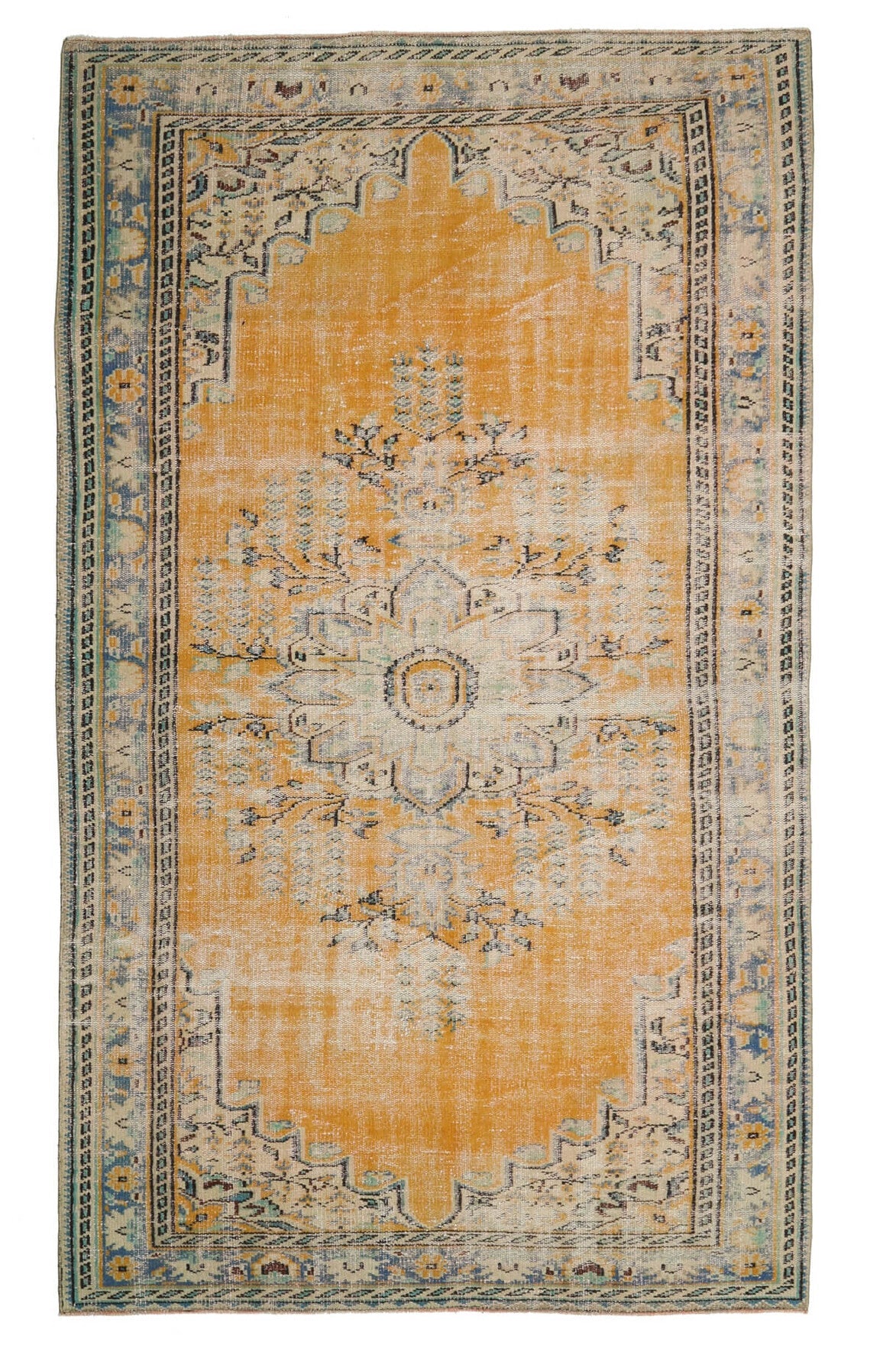 El yapımı vintage halı 152x274 cm oryantal desenli yün - üstten görünüm