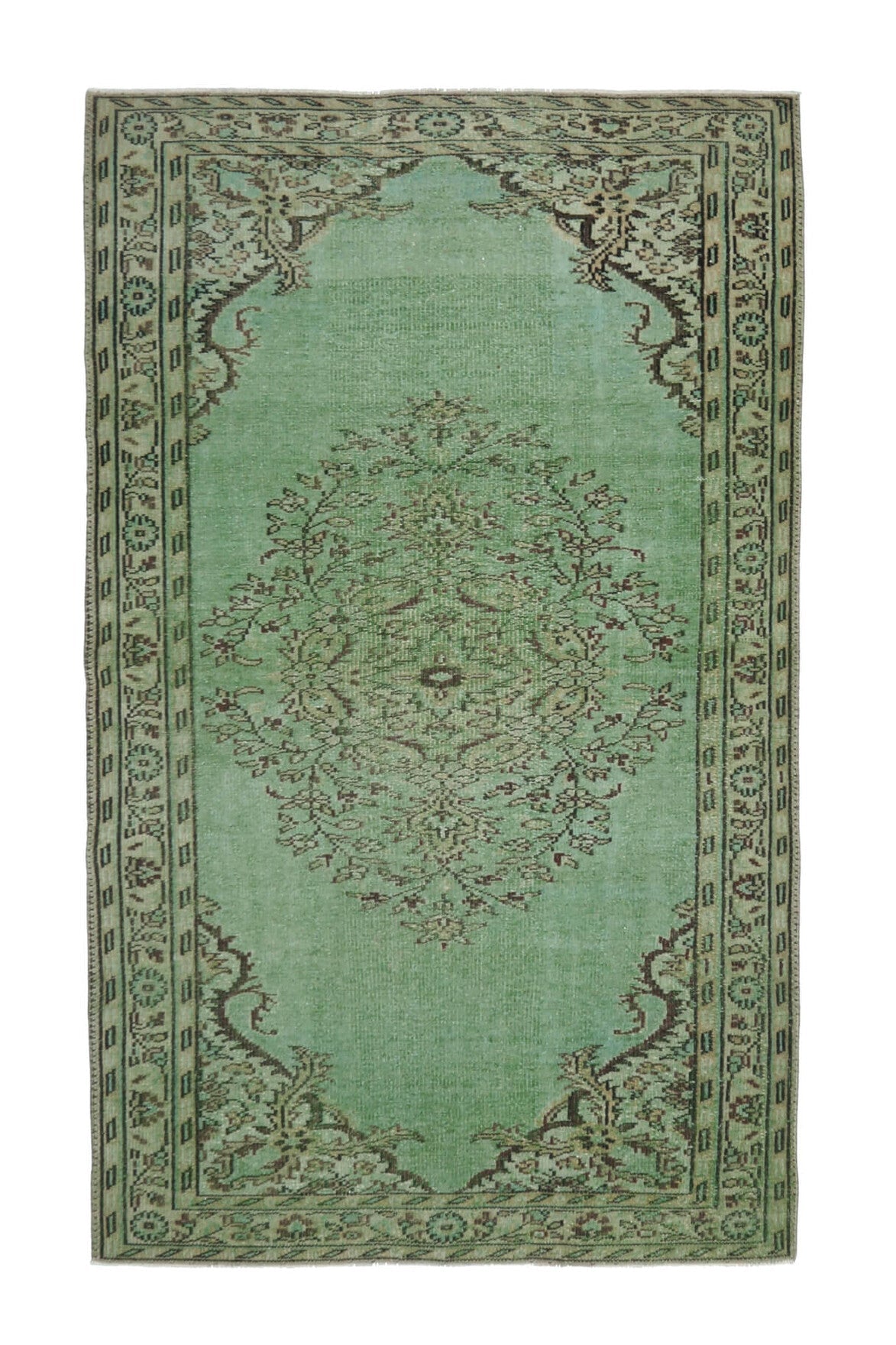 Green Oushak Vintage Area Rug