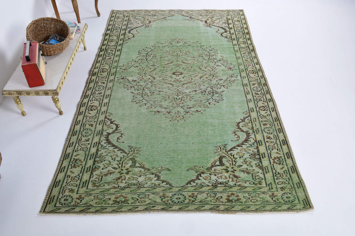 Green Oushak Vintage Area Rug