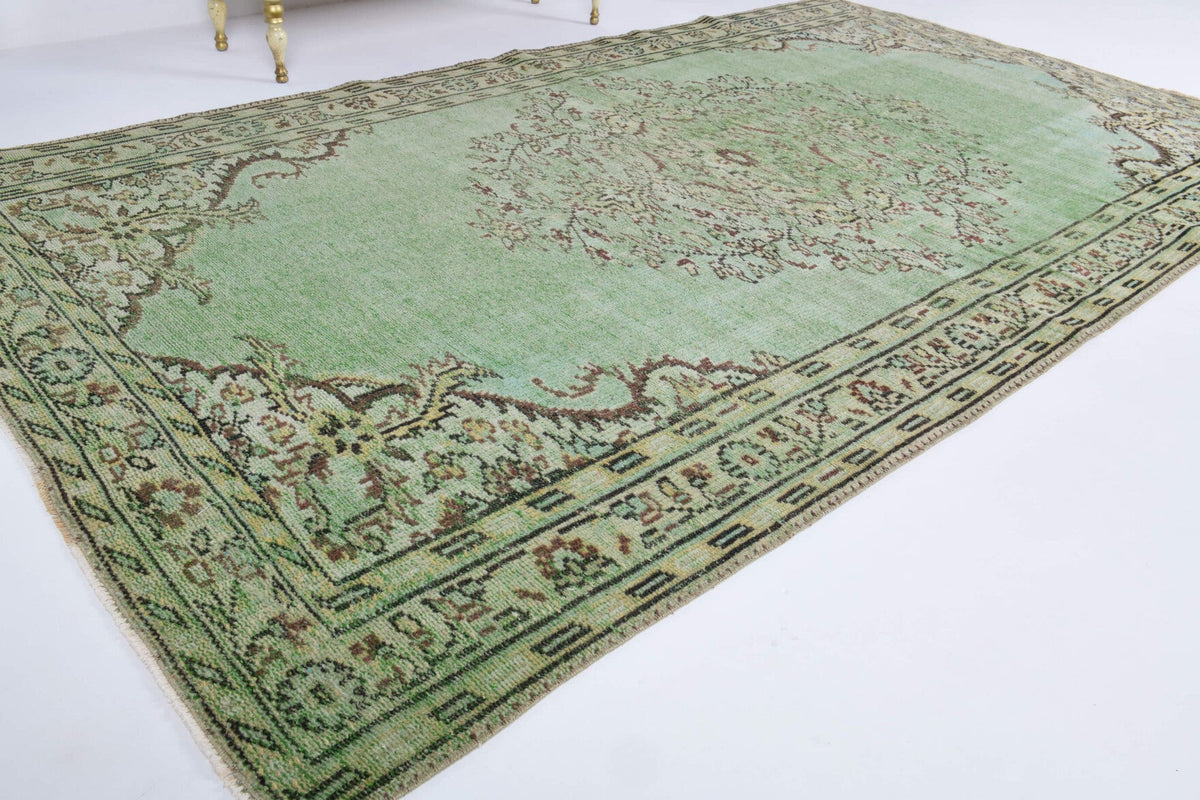 Green Oushak Vintage Area Rug