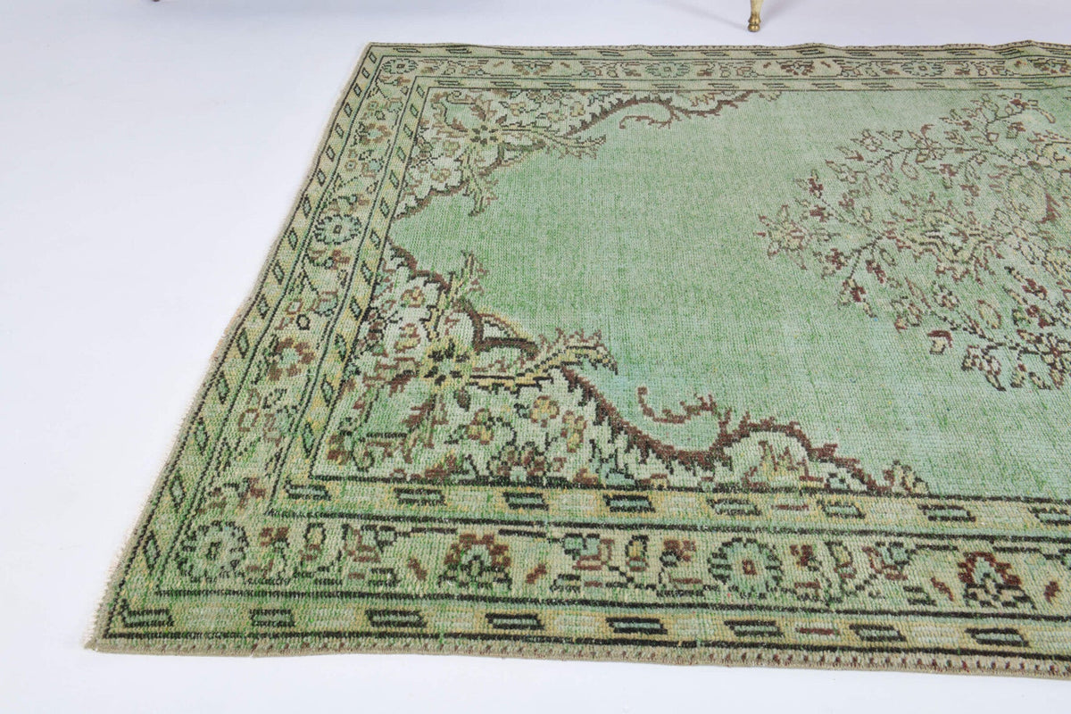 Green Oushak Vintage Area Rug