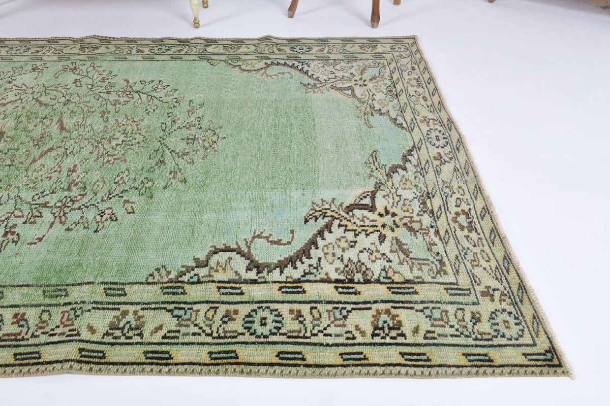 Green Oushak Vintage Area Rug