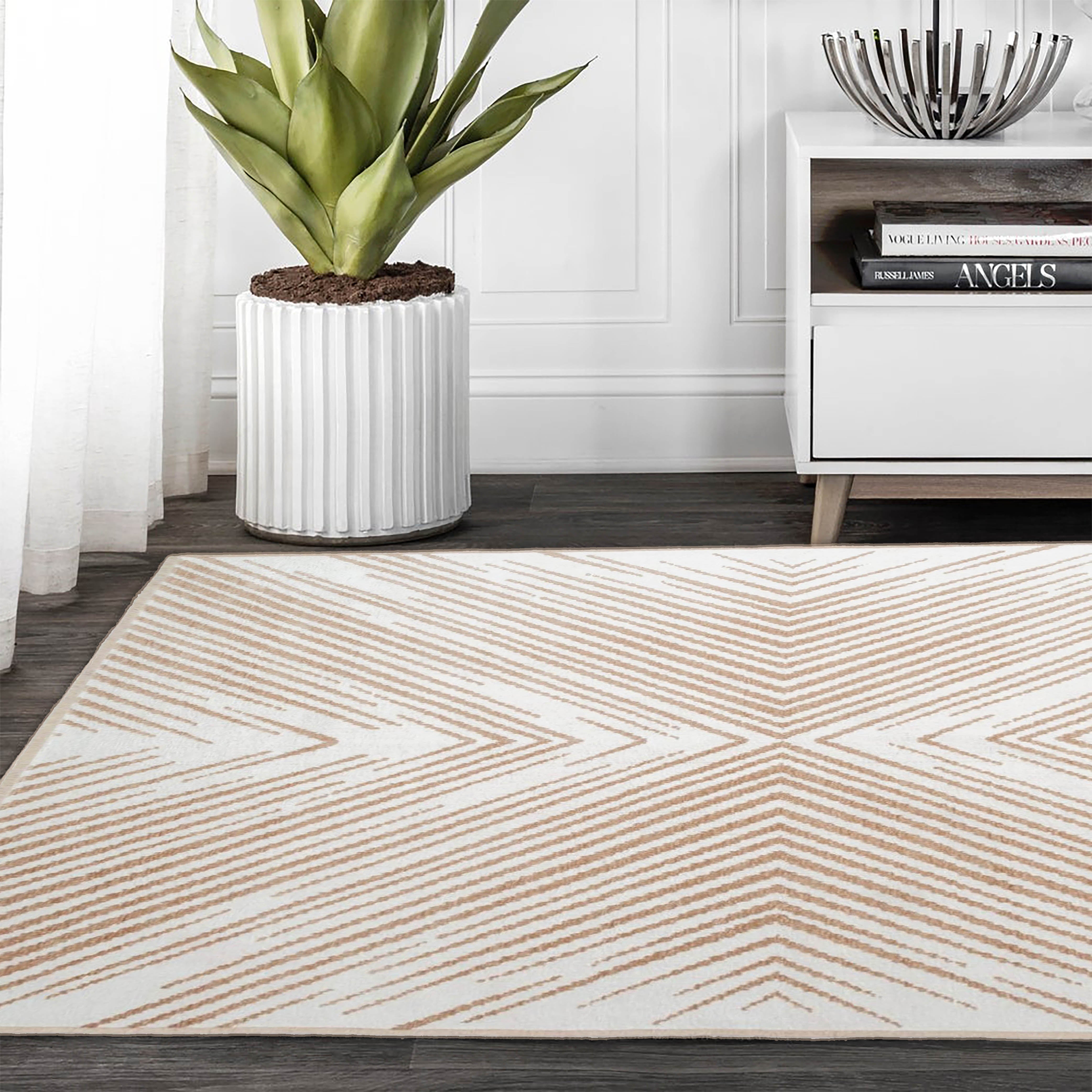 Çift Taraflı Bej ve Krem Modern İskandinav Geometrik Desen Halı