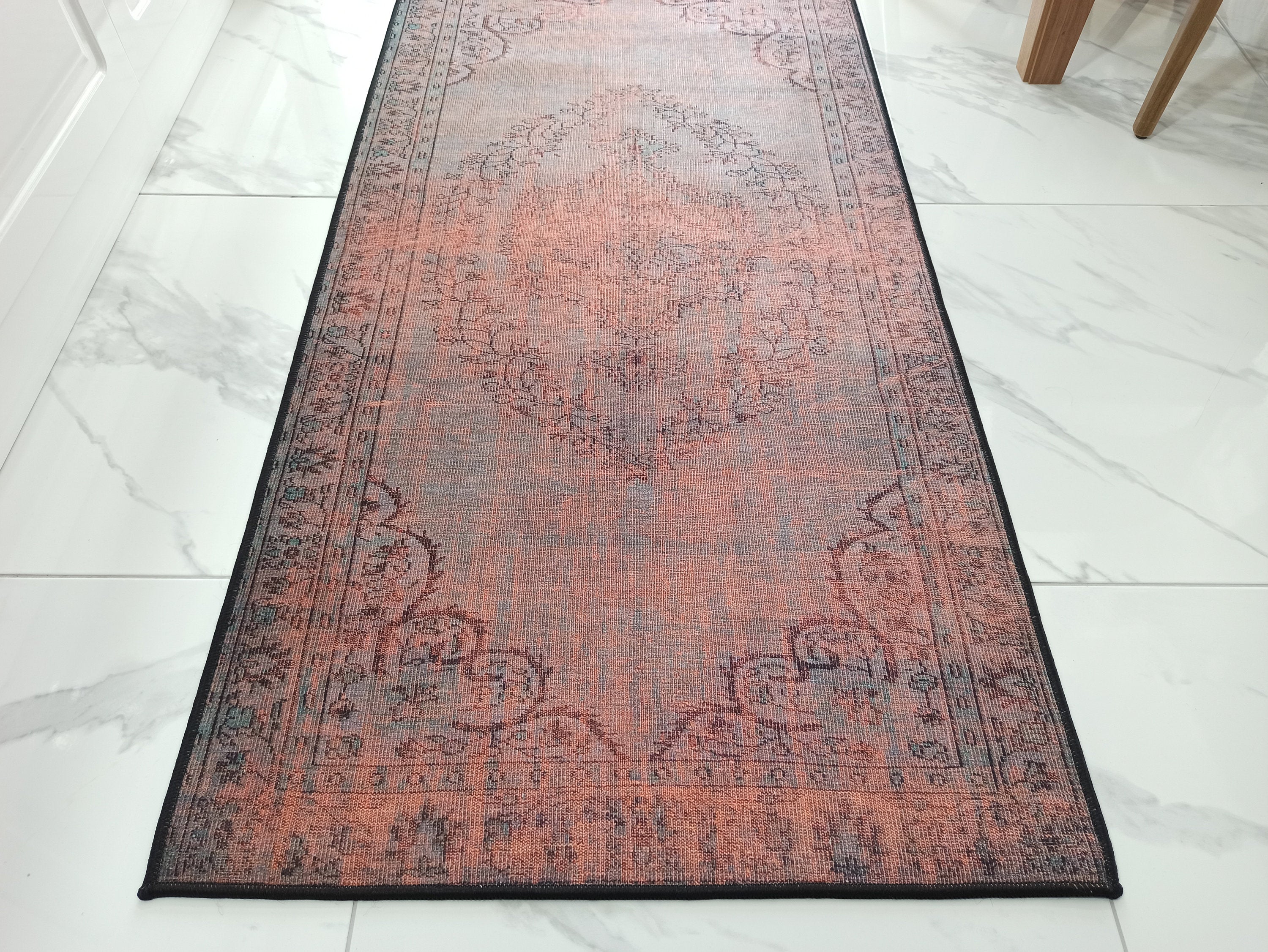 Eskitme Madalyon Desenli Kiremit ve Antrasit Vintage Halı - OUTLET - 14924OU