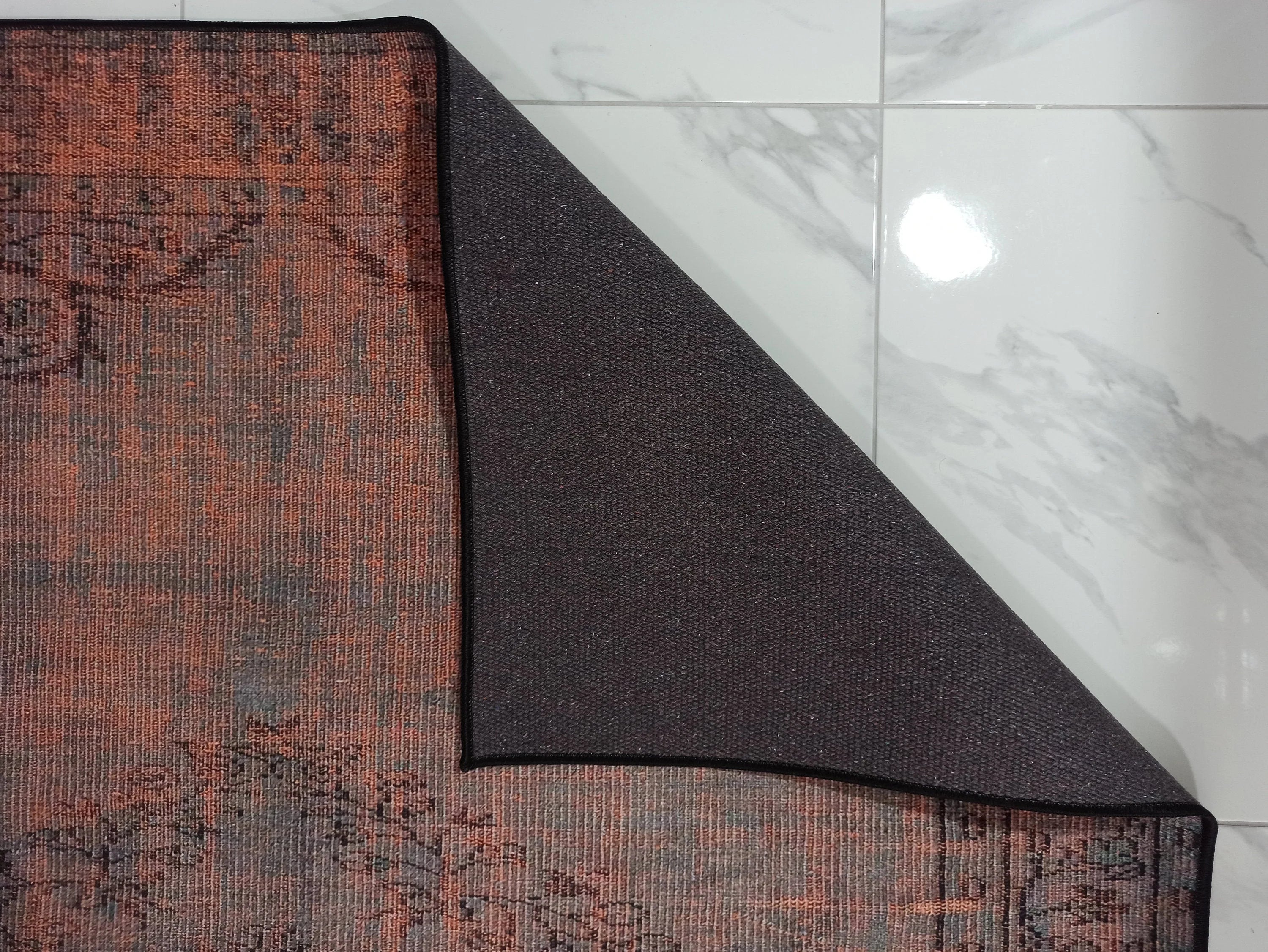 Eskitme Madalyon Desenli Kiremit ve Antrasit Vintage Halı - OUTLET - 14924OU